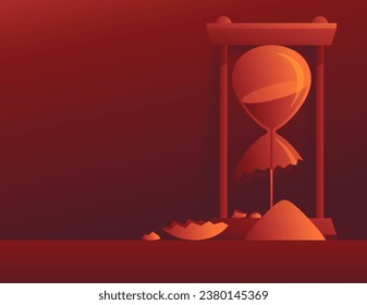 Wasting time conceptual illustration - broken hourglass metaphor with textured shadows