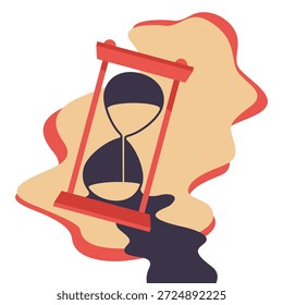 Wasting time conceptual illustration - broken hourglass with liquid sand time metaphor