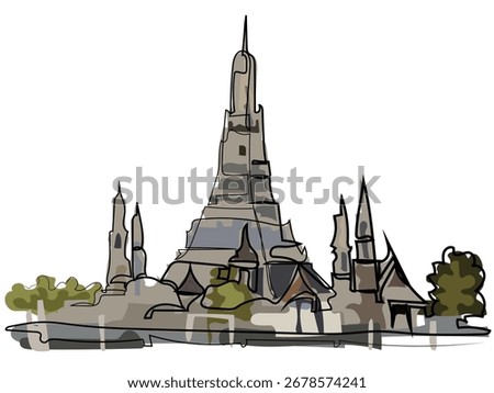 Wat Arun in a continuous line drawing style