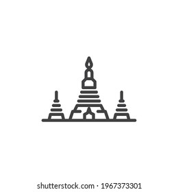 Icono de la línea del templo Wat Arun. signo de estilo lineal para concepto móvil y diseño web. Templo tailandés del icono del vector del contorno de Dawn. Símbolo, ilustración del logotipo. Gráficos vectoriales