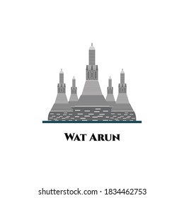 Wat Arun Thailand temple illustration vector. Amazing historical building must-see for anyone passing through Bangkok. Skyline City Background, Travel Attraction. Flat icon template design