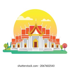 Wat Benchamabophit Bangkok, Thailand Vector Illustration