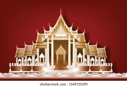 Wat Benchamabophit Dusitvanaram, temple in Bangkok, Thailand. Graphic vector