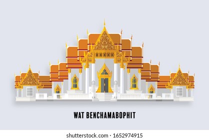 Wat Benchamabophit Dusitvanaram, temple in Bangkok, Thailand. with craft style on background.