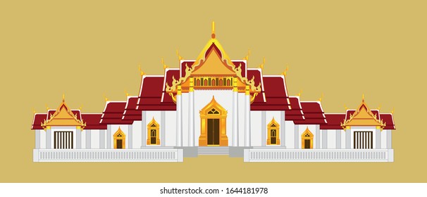 Wat Benchamabophit    The Famous marble temple   the symbols Bangkok city Thailand  drawing in vector