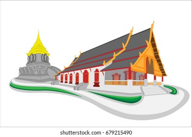 Wat Chiang Man, vector illustration.