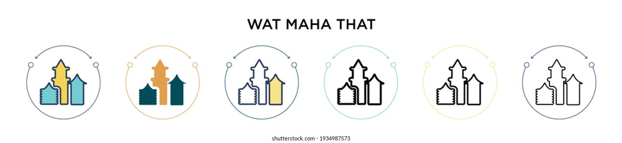 Wat maha that icon in filled, thin line, outline and stroke style. Vector illustration of two colored and black wat maha that vector icons designs can be used for mobile, ui, web