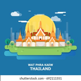 Wat Phra Kaew beautiful temple in Thailand vector and illustration design