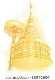 Wat Phra That Doi Suthep Watercolor painting