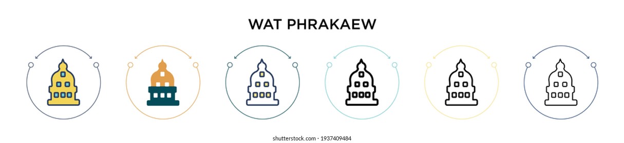 Wat phrakaew icon in filled, thin line, outline and stroke style. Vector illustration of two colored and black wat phrakaew vector icons designs can be used for mobile, ui, web