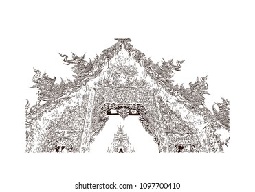 Wat Rong Khun, Wat in Pa O Don Chai, Thailand. hand drawn sketch illustration in vector.