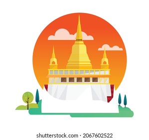 Wat Saket Ratcha Wora Maha Wihan, Golden mount, Tailandia, Vector Ilustración