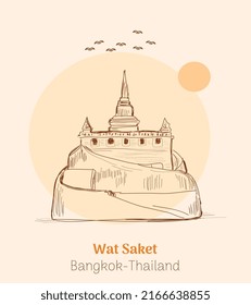 wat saket thailand bangkok hand drawing vector illustration