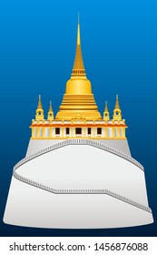 Wat Saket,Golden mountain Thai temple graphic vector