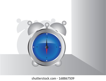 Watch. Alarm clock on a table with arrows and numbers.