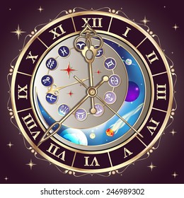 Watch with the astrological signs of the zodiac, vector illustration