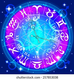 Watch with the astrological signs of the zodiac, vector illustration