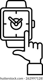 A watch with a black face and hands showing the time of 10:30. A hand is pointing to the time