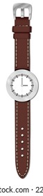 Watch with brown leather band - vector illustration isolated