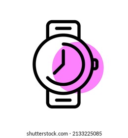 Watch with clock hands. Line art pixel perfect, editable stroke color icon