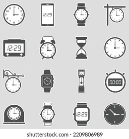 Watch and Clock Icons. Sticker Design. Vector Illustration.