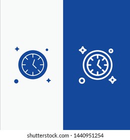 Watch, Clock, Time Line and Glyph Solid icon Blue banner Line and Glyph Solid icon Blue banner