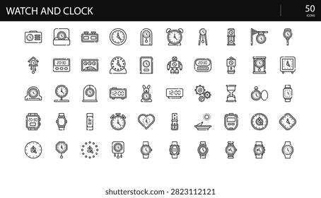 Watch Clock Timepiece Luxury Precision Craftsmanship Icon Set