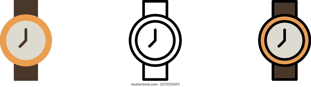 Watch, clock vector icon in different styles. Line, color, filled outline