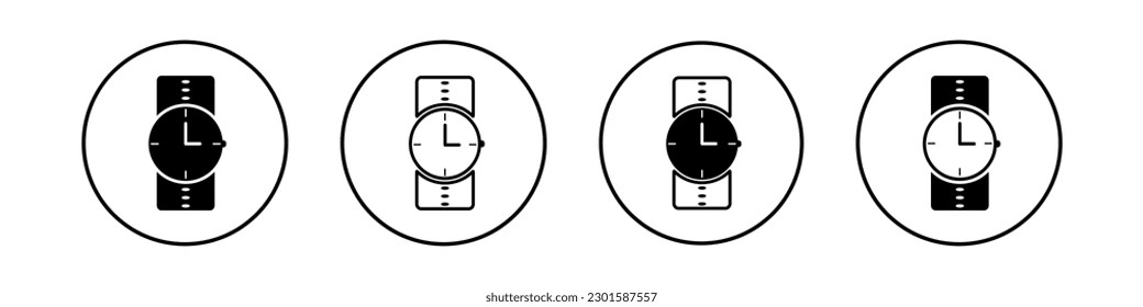 Watch, clock, wristwatch vector icon set. Classic watch design illustration.