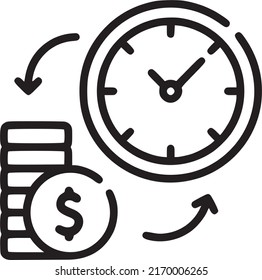 Watch and coins, time is money, vector icon of the watch and dollar coins, money and time exchange. EPS 