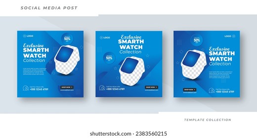 watch collection brand product sale for social media post template or web banner. watch new arrival social media post vector template