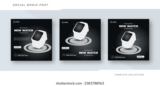 watch collection brand product sale for social media post template or web banner. watch new arrival social media post vector template