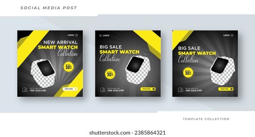 watch collection brand product sale for social media post template or web banner. watch new arrival social media post vector template