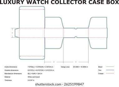 Plantilla troquelada de la caja del colector del reloj para el proyecto de diseño de embalaje