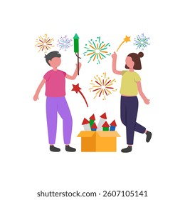 Watch Colorful Night Sky Explosions Flat Vector Illustration