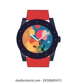 Watch of colorful set. Showcasing of the allure of a hand watch as a fashion statement in this eye-catching illustration, skillfully designed with a touch of cartoon artistry. Vector illustration.