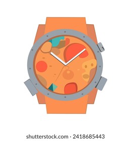 Watch of colorful set. This unique hand watch takes center stage in a creative cartoon design against a white backdrop. Vector illustration.