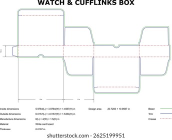 Diagrama De Modelo De Embalagem De Caixa De Relógio E Cufflinks Com Dimensões E Detalhes Técnicos