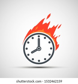 Watch dial icon on fire. Clock face logo isolated on a white background. Vector illustration