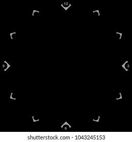 Watch dial with numbers gray on black (replaceble) background with diamond square abstract hour placeholders