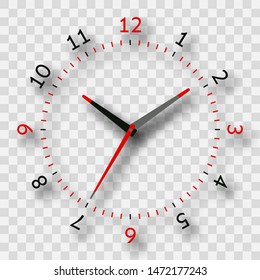 Watch dial on a transparent background with a shadow. Vector illustration