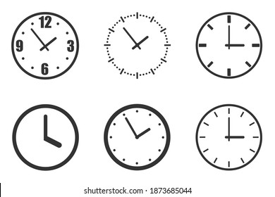 Watch dials. Vintage watch bezel, stopwatch and dial at 12 o'clock. Clock footage silhouette, deadline hour stopwatch. Set of isolated vector symbols