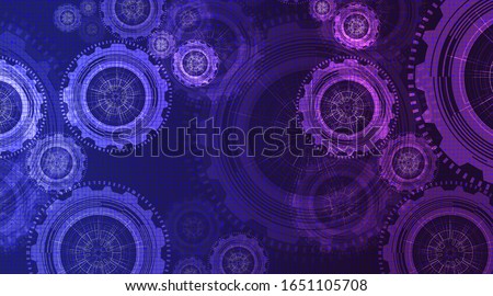 Watch Digital Technology Gears wheel and Cock with Circuit Line Background.