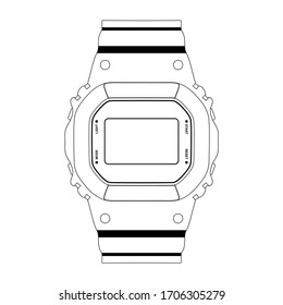 Plantilla de esquema plano de ilustración vectorial digital Watch