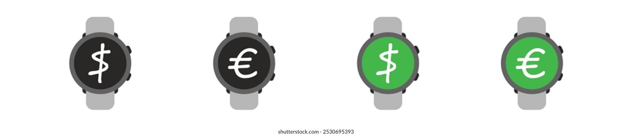 Reloj con la ilustración del icono del dólar. Símbolo de Vector de reloj de pulsera simple. Ilustración gráfica aislada comprar reloj en diseño de Vector