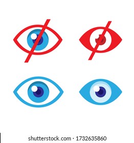 watch and dont watch with eye logo collection icon set, video streaming censorship symbol concept in cartoon flat illustration editable vector on white background