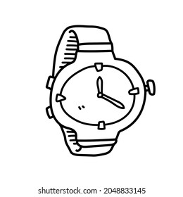 Watch doodle, a hand drawn vector doodle of a wrist watch, isolated on a white background.