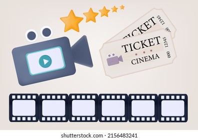 Watch drama 3d with movie tickets. Access to view a movie, entrance to the cinema, concept of invitation to the premiere and purchase of tickets. Vector banner. Video broadcast of a successful film.