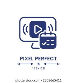 Watch Event black solid desktop icon. Pre-recorded broadcast. Streaming service feature. Pixel perfect 128x128, outline 4px. Silhouette symbol on white space. Glyph pictogram. Isolated vector image