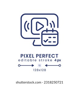 Watch Event linear desktop icon. Pre-recorded broadcast. Streaming service feature. Pixel perfect 128x128, outline 4px. GUI, UX design. Isolated user interface element for website. Editable stroke